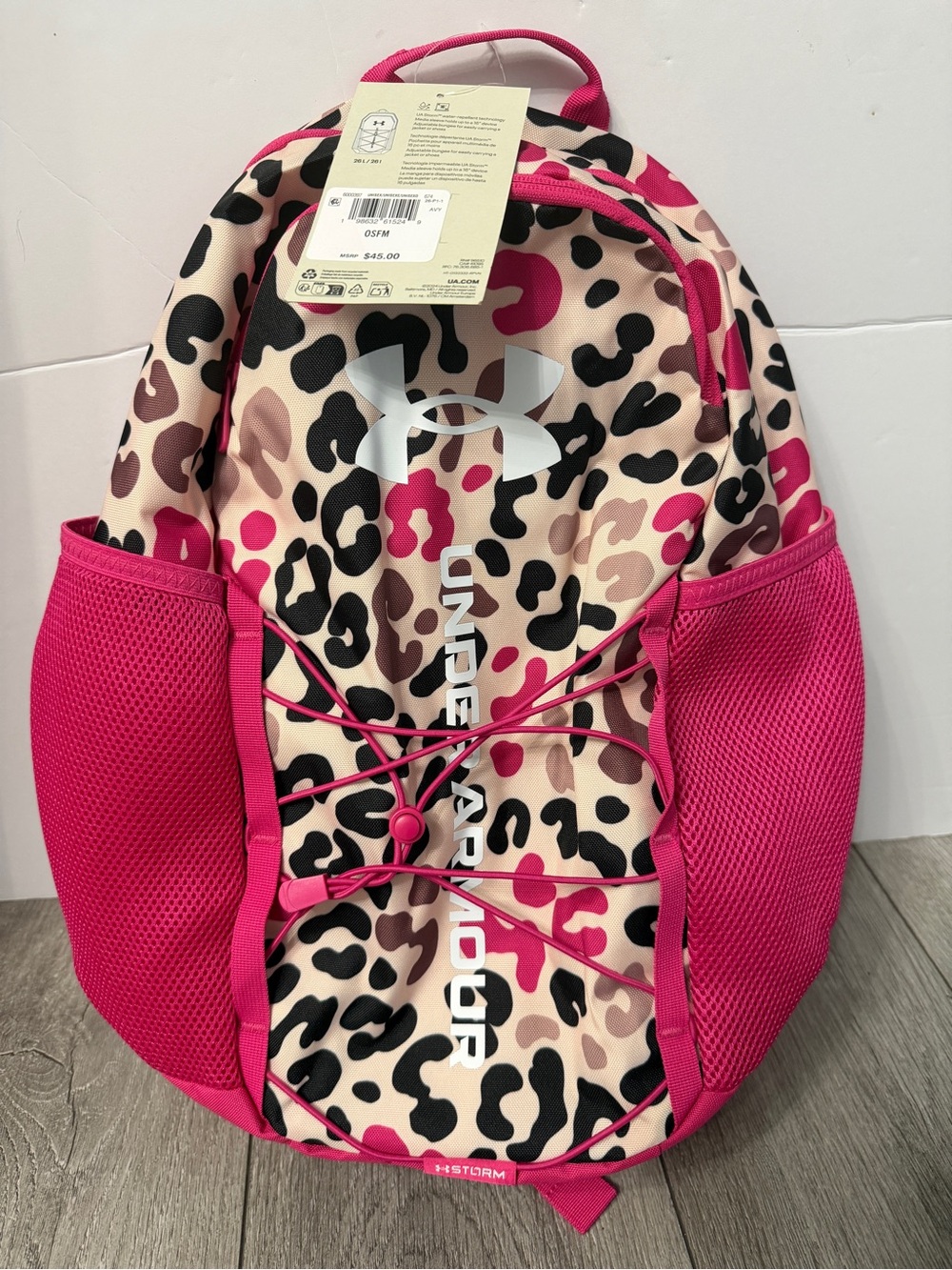 Under Armour Pink Hustle Sports Backpack Animal Print NWT